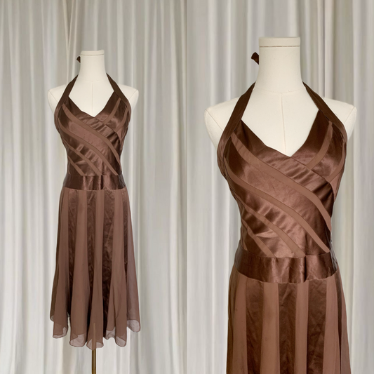 BCBG 100% silk brown dress